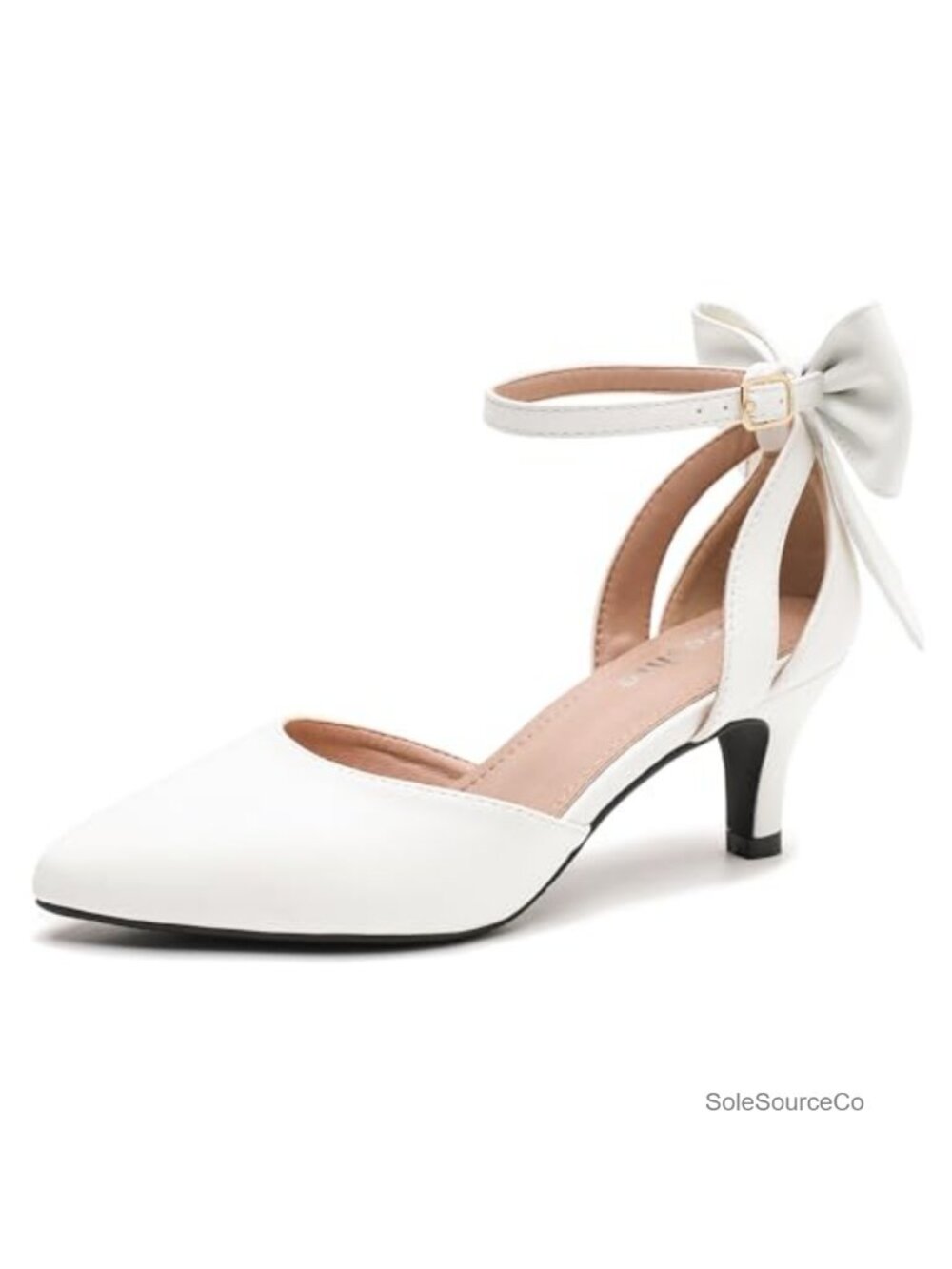 Kitten Heel Pumps Pointed Toe Bow Ankle Strap D'Orsay Dress Shoes